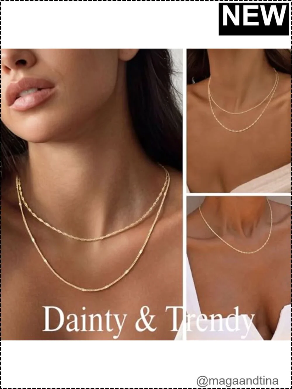 Layered 14k Gold Plated Necklace Set for Women Stack Jewelry